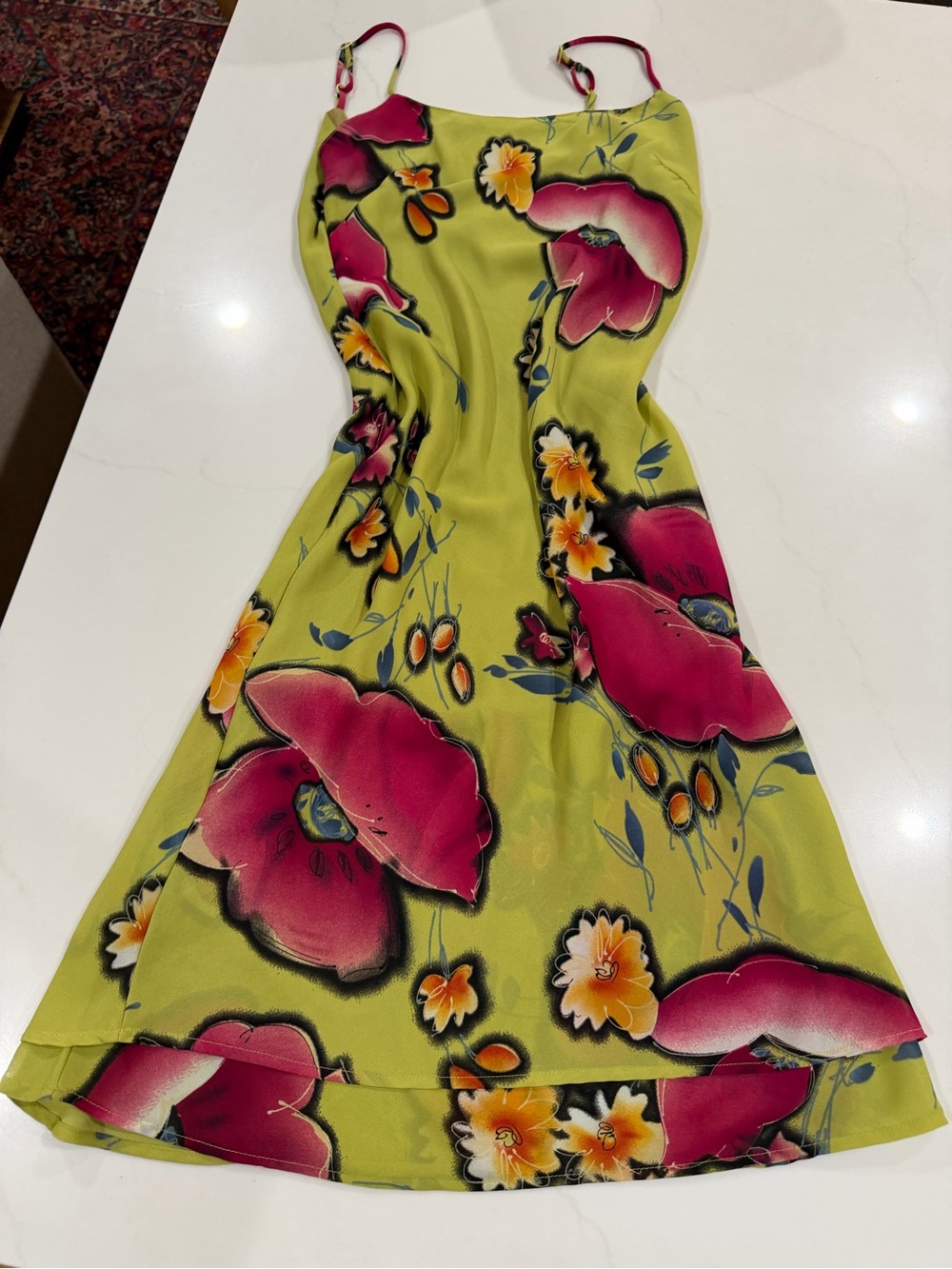Floral Slip Dress in Chartreuse and Magenta